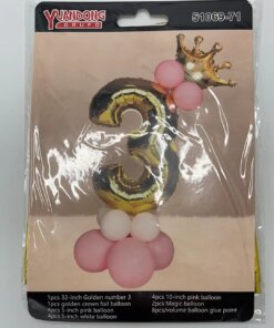 GLOBO PARA FIESTA NUMÉRICO 3 CON CORONA 32" 1UND