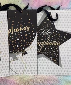 BOLSA REGALO FELIZ CUMPLEAÑO NEGRO 39X30X12CM 1UND