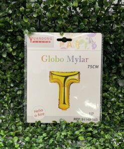 GLOBO METÁLICO DORADO LETRA T 75CM 1UND