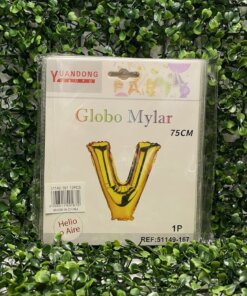 GLOBO METÁLICO DORADO LETRA V 75CM 1UND