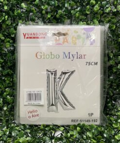 GLOBO METÁLICO PLATEADO LETRA K 75CM 1UND