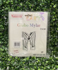 GLOBO METÁLICO PLATEADO LETRA M 75CM 1UND