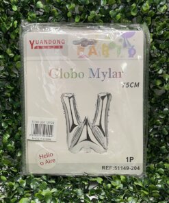 GLOBO METÁLICO PLATEADO LETRA W 75CM 1UND
