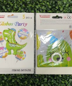 SET DE GLOBOS METÁLICOS PARA FIESTA DE DINOSAURIO 1UND (5PCS)