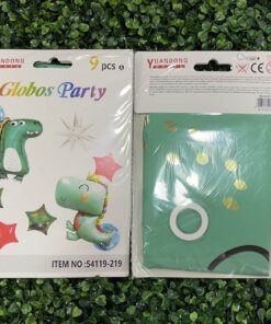SET DE GLOBOS METÁLICOS PARA FIESTA DE DINOSAURIO 1UND (9PCS)