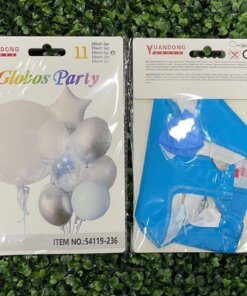 SET DE GLOBOS METÁLICOS PARA FIESTA DE BLANCO/AZUL 1UND (11PCS)