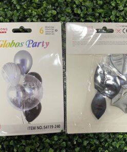 SET DE GLOBOS PARA FIESTA DE NEGRO/PLATEADO 1UND (6PCS)