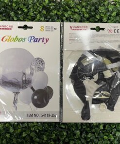 SET DE GLOBOS PARA FIESTA DE NEGRO/BLANCO 1UND (8PCS)