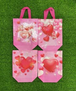 BOLSA ECOLÓGICA PLÁSTICA DE CORAZÓN ROSADO 29X27X12CM 1UND