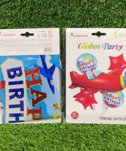 SET DE GLOBOS METÁLICO BIRTHDAY DE AVIÓN 1UND (5PCS)