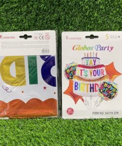 SET DE GLOBO METÁLICO DE BIRTHDAY Y QUEQUE 1UND (5PCS)