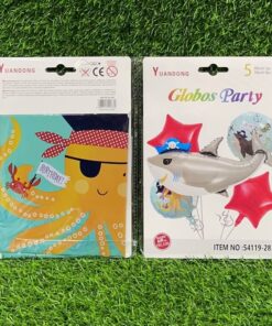 SET DE GLOBOS METÁLICO DE PIRATA Y TIBURÓN 1UND (5PCS)