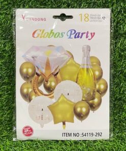 SET DE GLOBOS METÁLICO DE ANILLO Y BOTELLA FELIZ DÍA 1UND (18PCS)