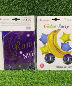 SET DE GLOBOS METÁLICO DE LUNA Y ESTRELLA MUBARAK 1UND (7PCS)