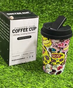 VASO CON TAPA DE CAFÉ CON DISEÑO TABACO 1UND