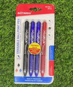 SET DE LAPICEROS BORRABLE 1 NEGRO+2 AZUL+1 ROJO 0.7MM 1UND (4PCS)