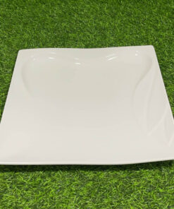 PLATO CERÁMICA DE COLOR BLANCO CUADRADO CON DISEÑOS MARIPOSA 12" 1UND