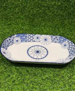 PLATO CERÁMCA RECTANGULAR DE FLOR AZUL 32CM 1UND