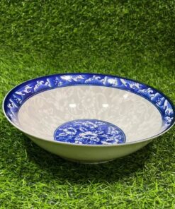 TAZA CERÁMICA DE FLOR Y BORDE AZUL 8" 1UND