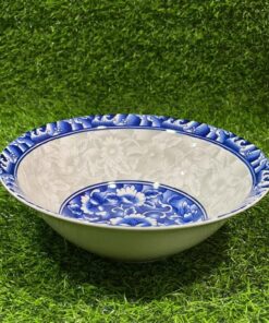 TAZA CERÁMICA DE FLOR Y BORDE AZUL 9" 1UND