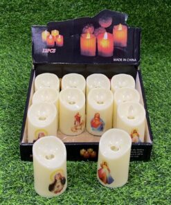 CANDELA LED CON DISEÑO DE JESÚS Y SANTA MARÍA 4X8CM 1UND