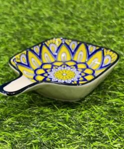 TAZA CERÁMICA PARA SALSA CON DISEÑOS DE COLOR AMARILLO Y AZUL 1UND