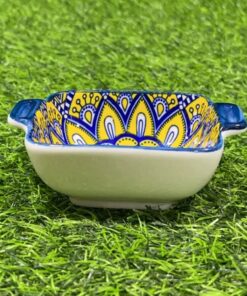 TAZA CERÁMICA PARA SALSA CON DISEÑOS DE COLOR AMARILLO Y AZUL 1UND