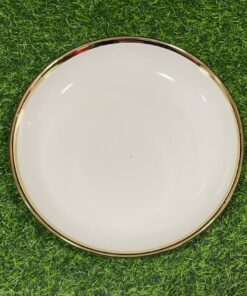 PLATO HONDO CERÁMICA DE COLOR BLANCO CON BORDE DORADO 10" 1UND