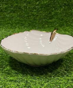 PLATO CERÁMICA DE HOJA CON BORDE DORADO 8" 1UND