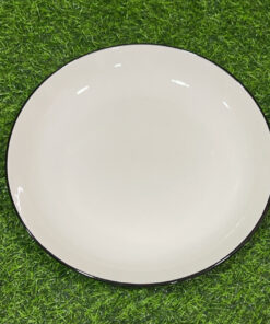 PLATO CERÁMICA DE COLOR BLANCO CON BORDE NEGRO 10" 1UND