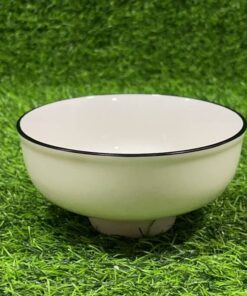 TAZA CERÁMICA DE COLOR BLANCO CON BORDE NEGRO 5" 1UND