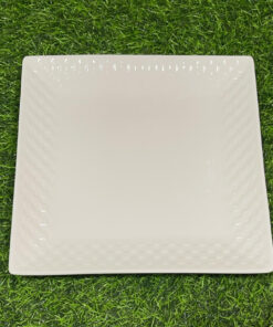 PLATO CERÁMICA CUADRADO COLOR BLANCO CON DISEÑO CUADRADA 8" 1UND