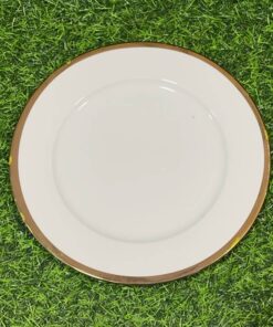 PLATO CERÁMICA DE COLOR BLANCO CON BORDE DORADO 8" 1UND
