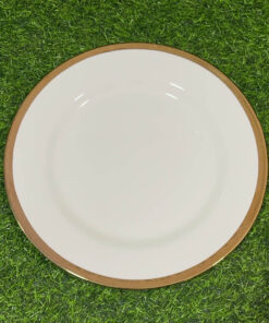 PLATO CERÁMICA DE COLOR BLANCO CON BORDE DORADO 10" 1UND