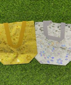 BOLSA REUTILIZABLE DE HOJA COLOR DORADO / PLATEADO 22*23*10 1UND