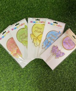 DECORACIÓN PARA QUEQUE DE FELIZ CUMPLEAÑOS Y MARIPOSA 1UND (4PCS)