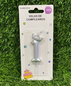 VELA NUMÉRICA CON CORONA COLOR PLATEADA #1 6.8CM 1UND