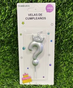 VELA NUMÉRICA CON CORONA COLOR PLATEADA ? 6.8CM 1UND