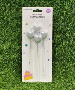 VELA PARA DECORAR DE CORAZÓN COLOR PLATEADA 2.7CM 1UND (4PCS)