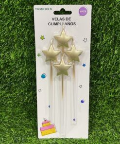 VELA PARA DECORAR DE ESTRELLA COLOR DORADA 3CM 1UND (4PCS)