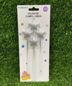 VELA PARA DECORAR DE ESTRELLA COLOR PLATEADA 3CM 1UND (4PCS)