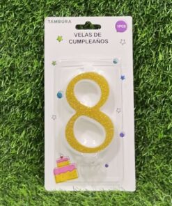 VELA NUMÉRICA CON ESCARCHA DE COLOR DORADA #8 9.5CM 1UND