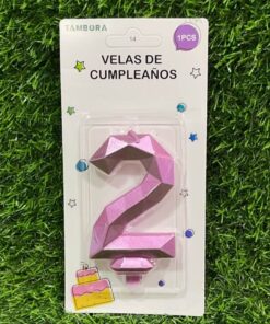 VELA NUMÉRICA COLOR ROSADA #2 7.7CM 1UND