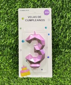 VELA NUMÉRICA COLOR ROSADA #3 7.7CM 1UND