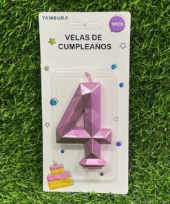 VELA NUMÉRICA COLOR ROSADA #4 7.7CM 1UND