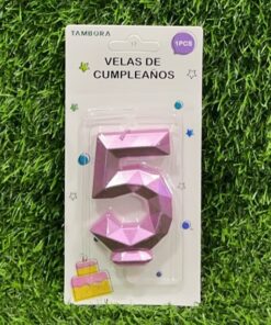 VELA NUMÉRICA COLOR ROSADA #5 7.7CM 1UND
