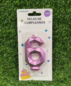 VELA NUMÉRICA COLOR ROSADA #6 7.7CM 1UND