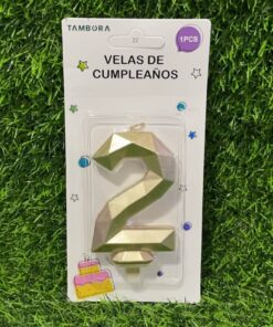 VELA NUMÉRICA COLOR DORADA #2 7.7CM 1UND
