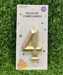 VELA NUMÉRICA COLOR DORADA #4 7.7CM 1UND