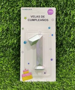 VELA NUMÉRICA COLOR PLATEADA #1 7.7CM 1UND